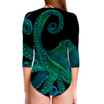 Watercolor Octopus Print Long Sleeve Swimsuit