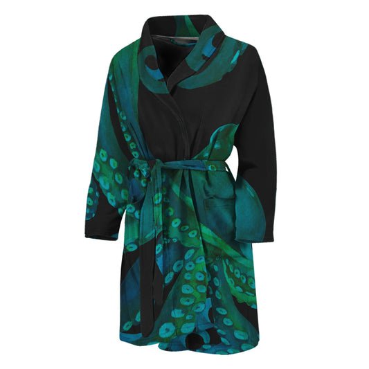 Watercolor Octopus Print Men's Bathrobe