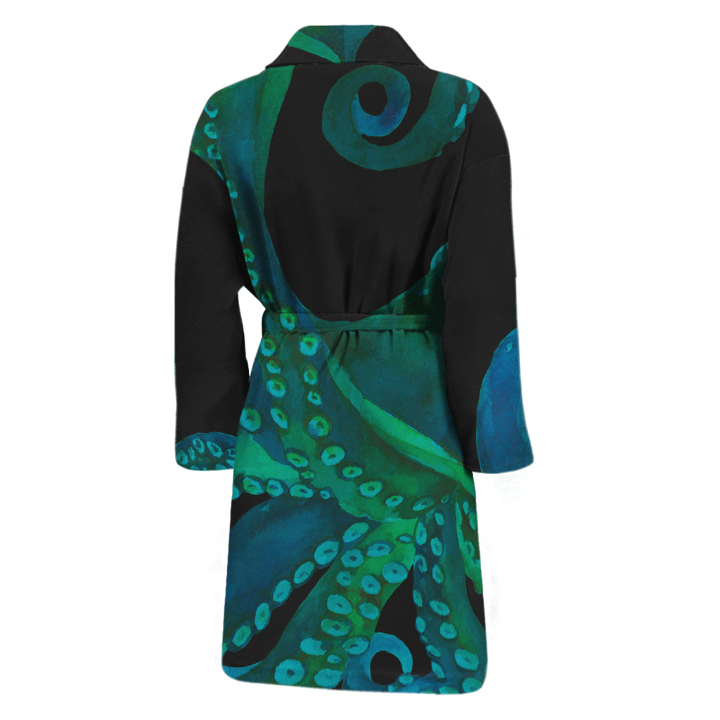 Watercolor Octopus Print Men's Bathrobe