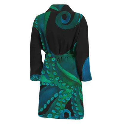 Watercolor Octopus Print Men's Bathrobe