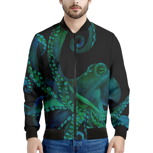 Watercolor Octopus Print Men's Bomber Jacket