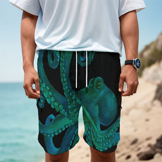 Watercolor Octopus Print Men's Cargo Shorts