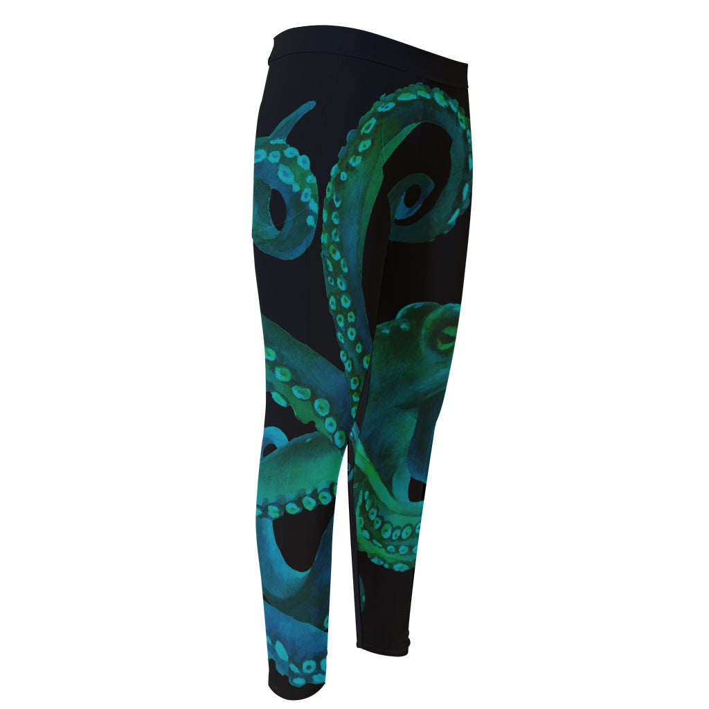Watercolor Octopus Print Men's Compression Pants