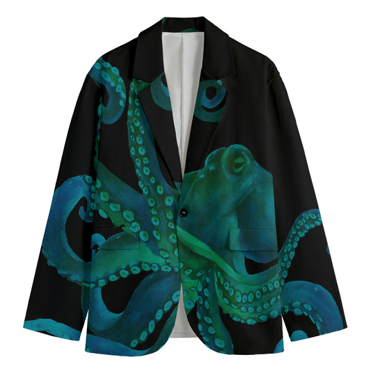 Watercolor Octopus Print Men's Cotton Blazer