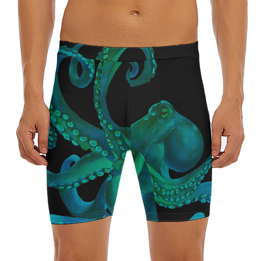 Watercolor Octopus Print Men's Long Boxer Briefs