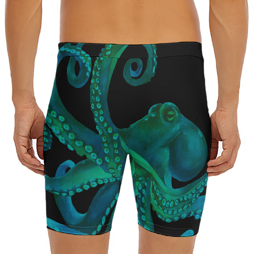 Watercolor Octopus Print Men's Long Boxer Briefs