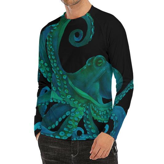 Watercolor Octopus Print Men's Long Sleeve Rash Guard