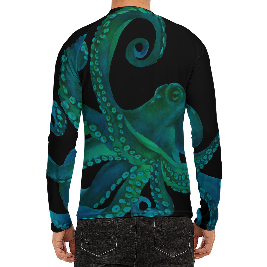 Watercolor Octopus Print Men's Long Sleeve Rash Guard