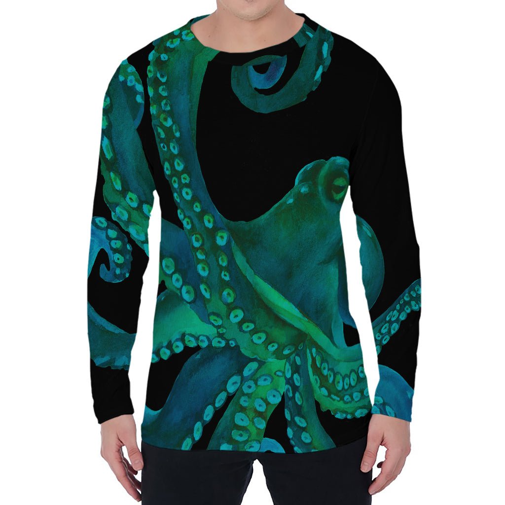 Watercolor Octopus Print Men's Long Sleeve T-Shirt