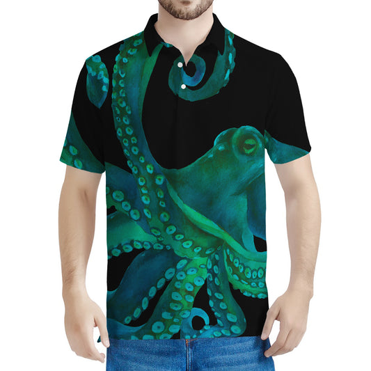 Watercolor Octopus Print Men's Polo Shirt