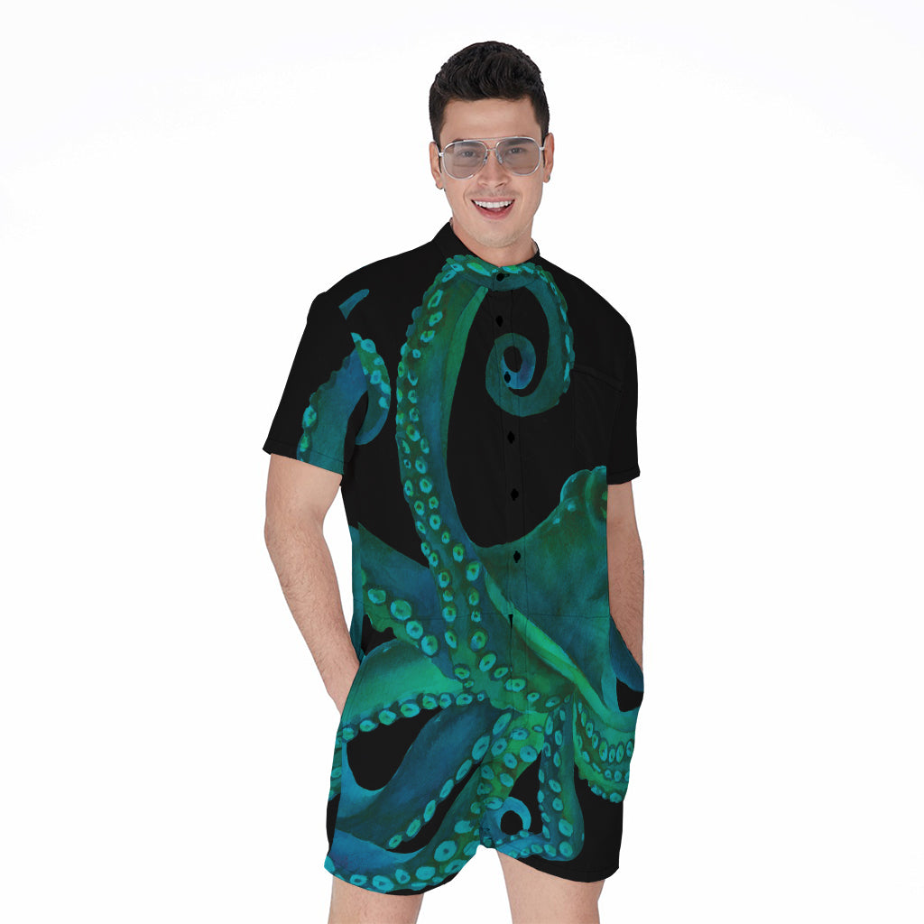 Watercolor Octopus Print Men's Rompers