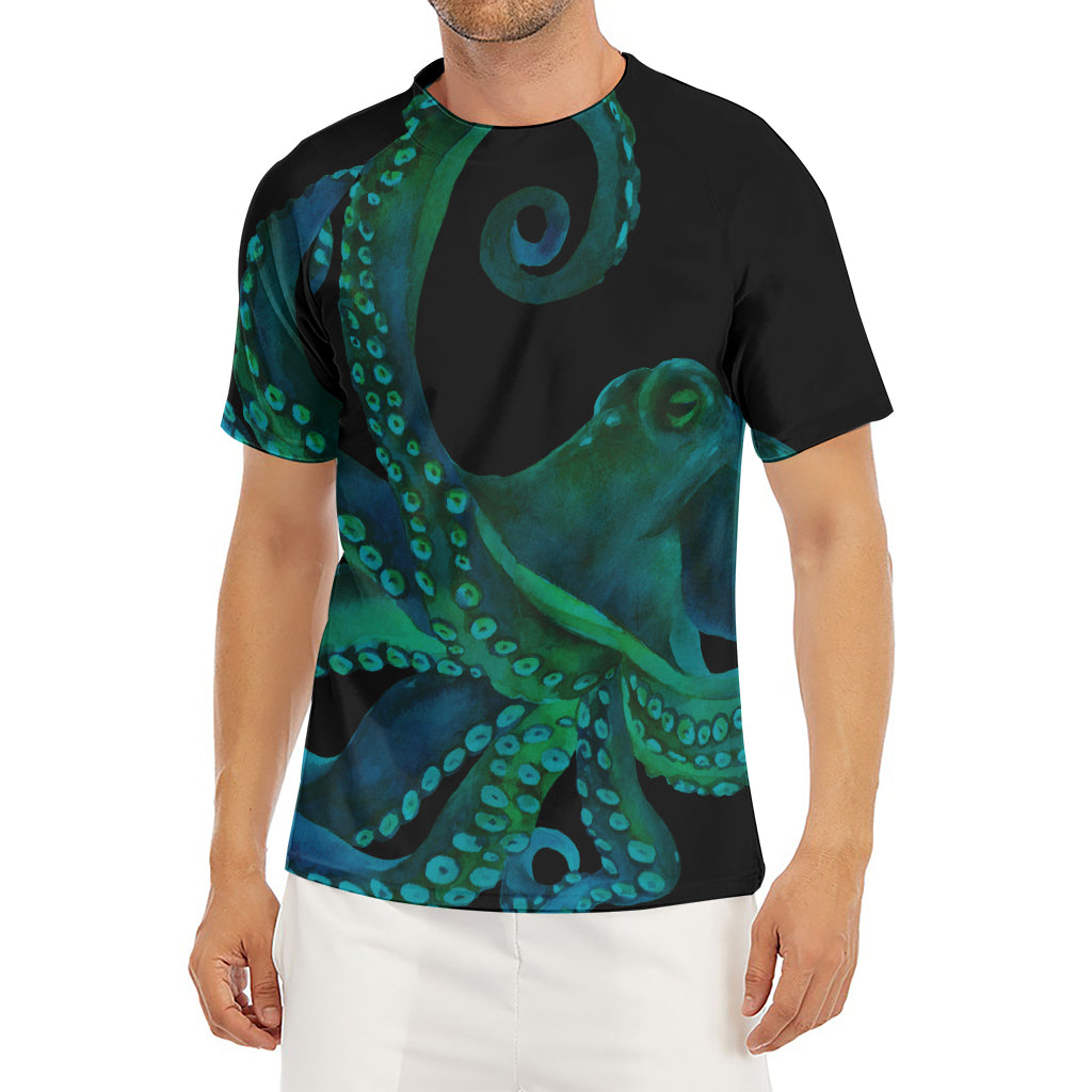 Watercolor Octopus Print Men's Short Sleeve Rash Guard