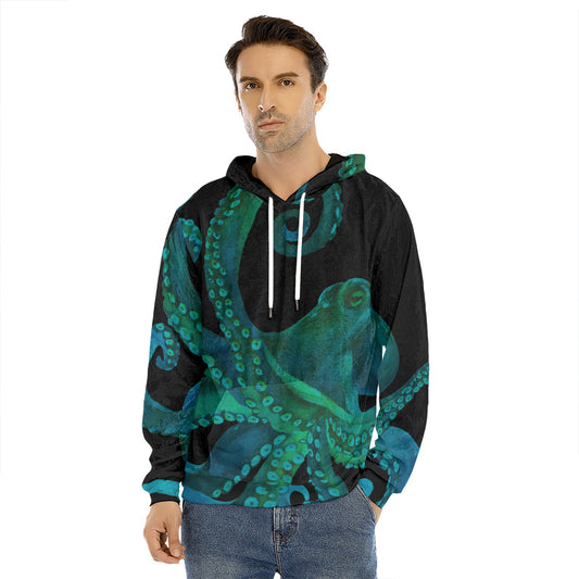 Watercolor Octopus Print Men's Velvet Pullover Hoodie