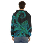 Watercolor Octopus Print Men's Velvet Pullover Hoodie
