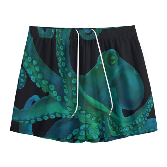 Watercolor Octopus Print Mesh Shorts