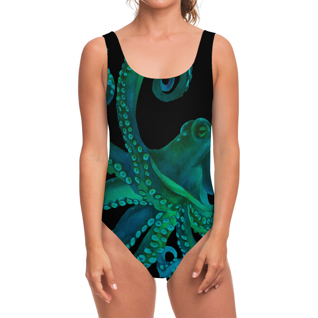 Watercolor Octopus Print One Piece Swimsuit