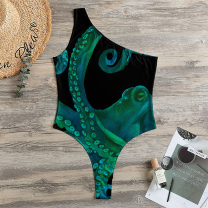 Watercolor Octopus Print One Shoulder Bodysuit