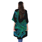 Watercolor Octopus Print Open Front Beach Cover Up