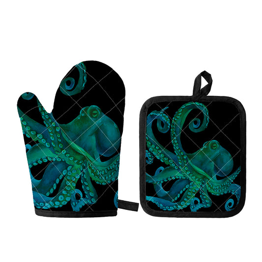 Watercolor Octopus Print Oven Mitt And Pot Holder Set