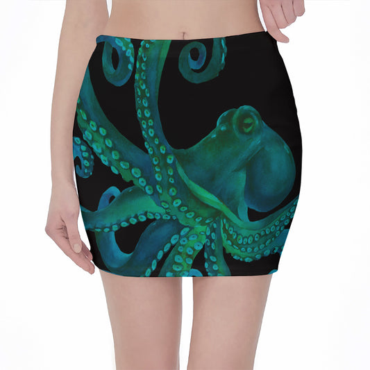 Watercolor Octopus Print Pencil Mini Skirt