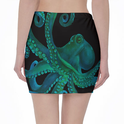 Watercolor Octopus Print Pencil Mini Skirt