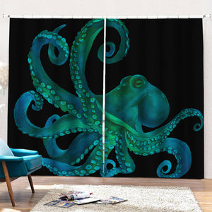 Watercolor Octopus Print Pencil Pleat Curtains