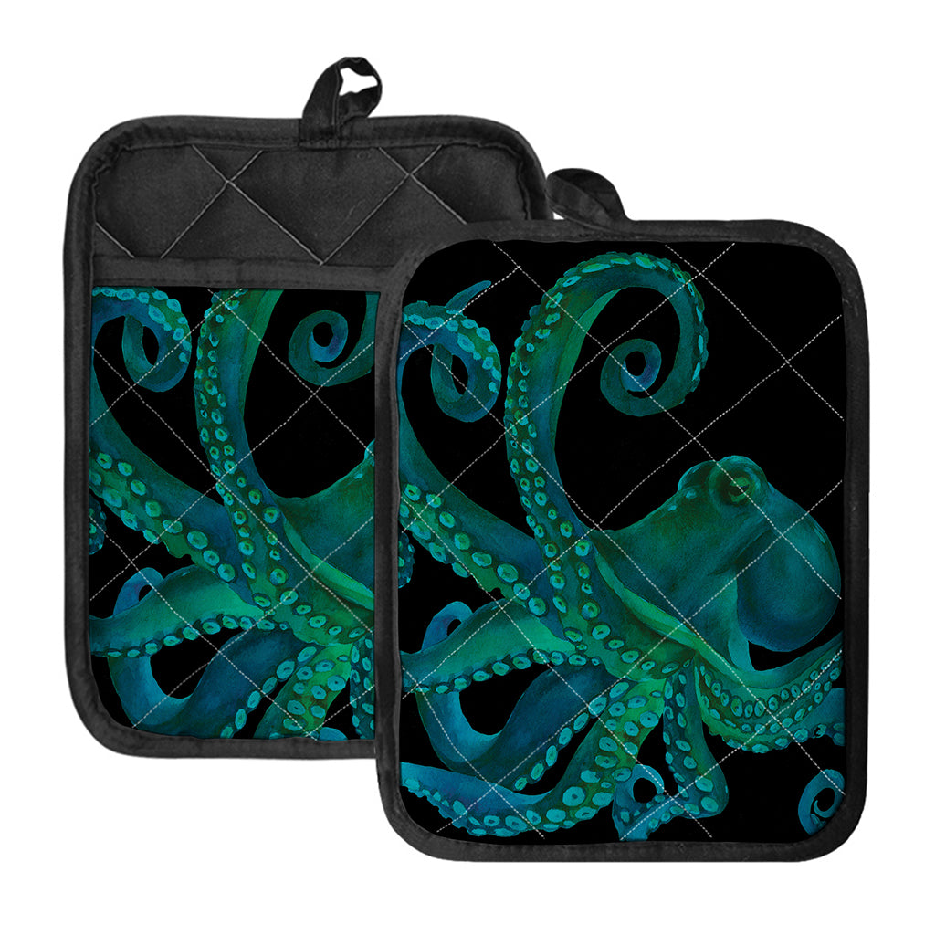 Watercolor Octopus Print Pot Holders With Pocket