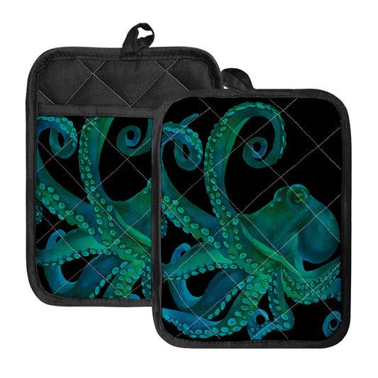 Watercolor Octopus Print Pot Holders With Pocket