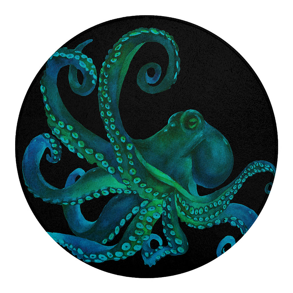 Watercolor Octopus Print Round Blanket