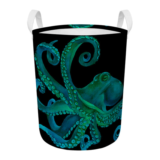 Watercolor Octopus Print Round Laundry Basket
