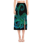 Watercolor Octopus Print Side Slit Midi Skirt