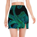 Watercolor Octopus Print Side Slit Mini Skirt