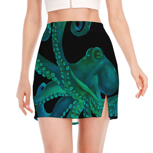 Watercolor Octopus Print Side Slit Mini Skirt