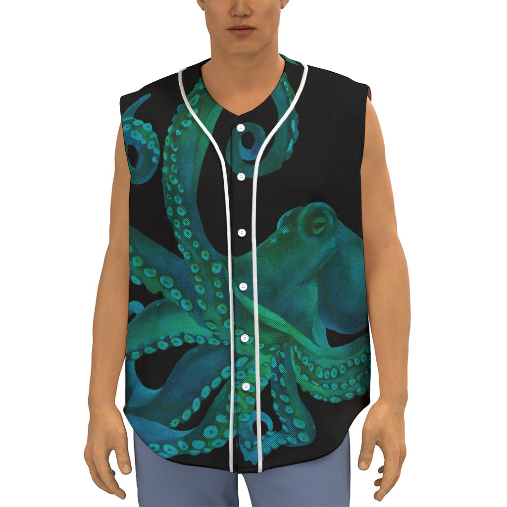 Watercolor Octopus Print Sleeveless Baseball Jersey