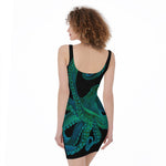 Watercolor Octopus Print Sleeveless Bodycon Dress