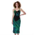 Watercolor Octopus Print Slim Fit Midi Cami Dress