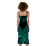 Watercolor Octopus Print Slim Fit Midi Cami Dress