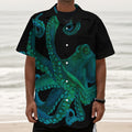 Watercolor Octopus Print Textured Short Sleeve Shirt