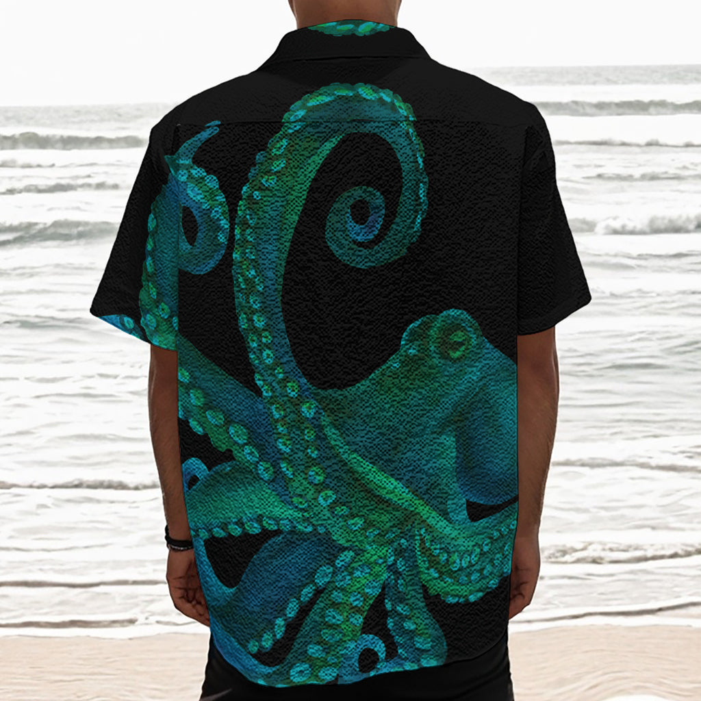 Watercolor Octopus Print Textured Short Sleeve Shirt