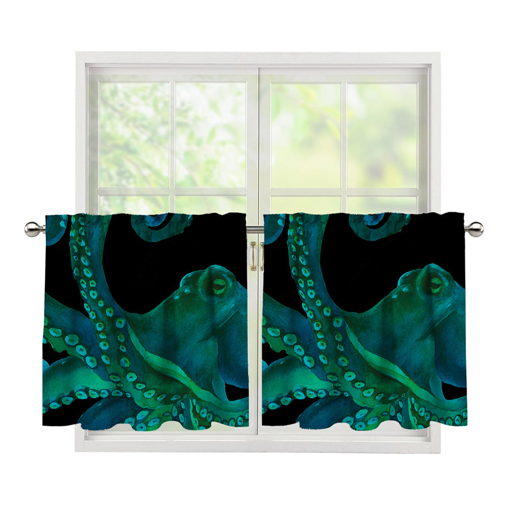Watercolor Octopus Print Tier Curtains
