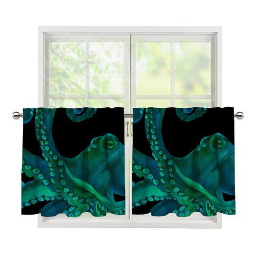 Watercolor Octopus Print Tier Curtains