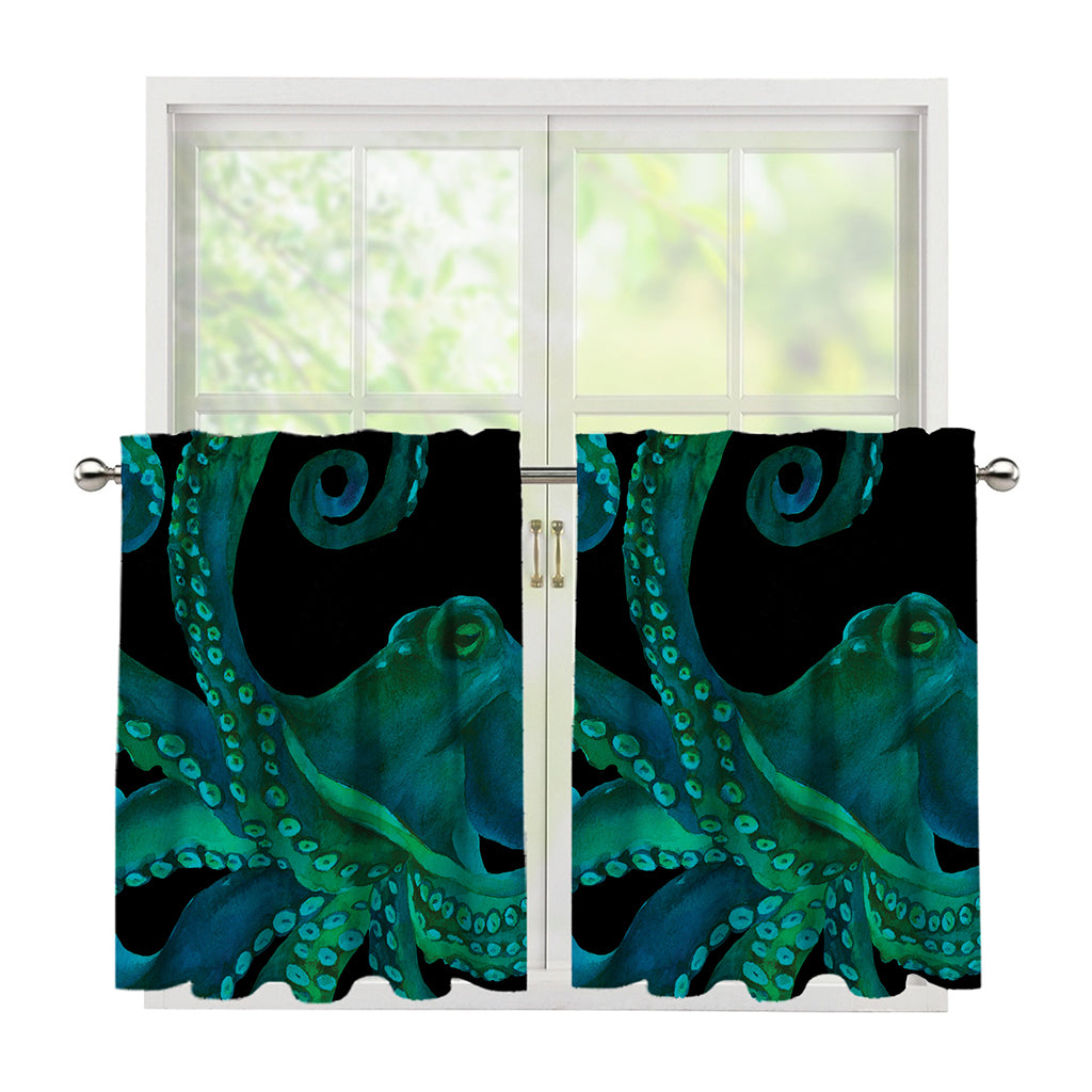 Watercolor Octopus Print Tier Curtains