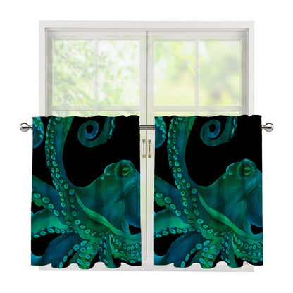 Watercolor Octopus Print Tier Curtains