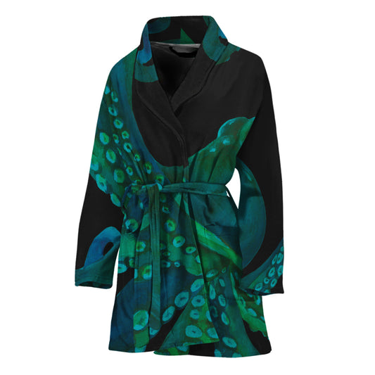 Watercolor Octopus Print Women's Bathrobe