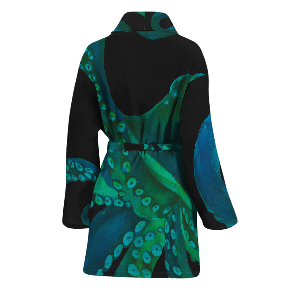 Watercolor Octopus Print Women's Bathrobe