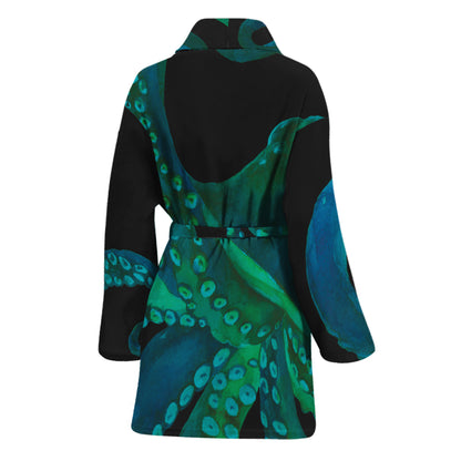 Watercolor Octopus Print Women's Bathrobe