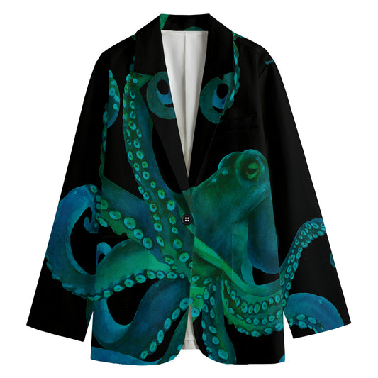Watercolor Octopus Print Women's Cotton Blazer