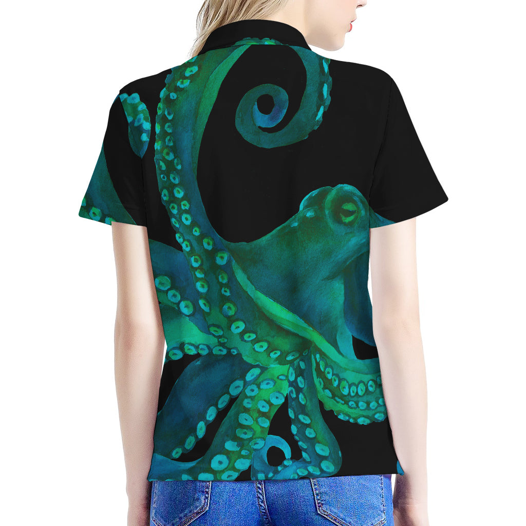 Watercolor Octopus Print Women's Polo Shirt