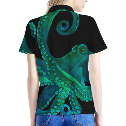 Watercolor Octopus Print Women's Polo Shirt