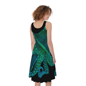 Watercolor Octopus Print Women's Sleeveless Dress